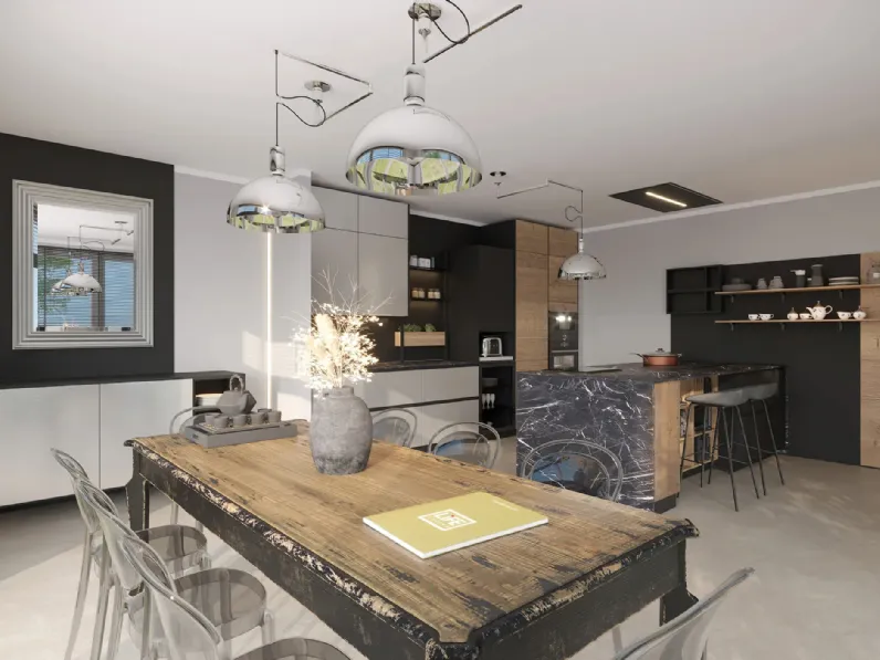 Cucina Moderna con penisola Havana Steel di Life Cucine
