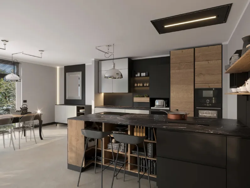 Cucina Moderna con penisola Havana Steel di Life Cucine