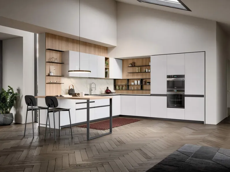 Cucina Moderna angolare con penisola Hera Composizione 03 di Prima Cucine
