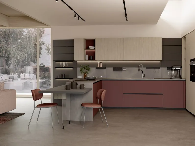 Cucina Moderna con penisola in laccato e melaminico Immagina 04 di Lube