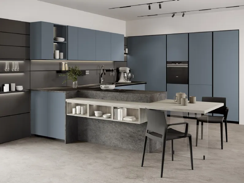 Cucina Moderna con penisola in laccato e melaminico Immagina 04 di Lube