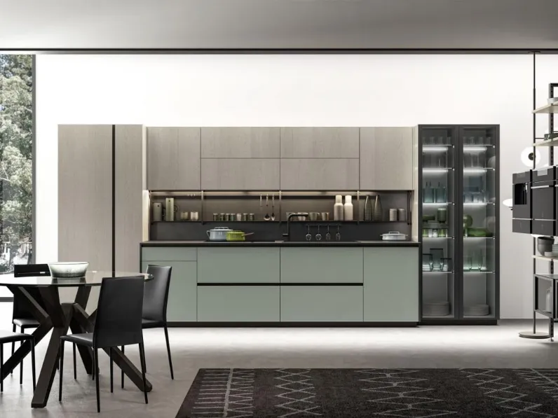 Cucina Moderna lineare Immagina Wood 04 in Rovere e melaminico di Lube