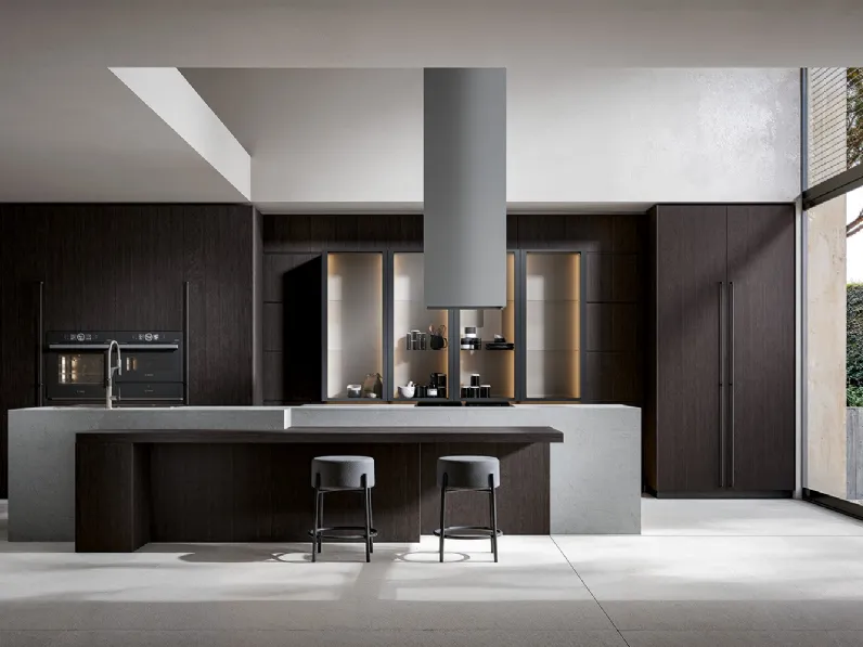 Cucina Moderna Infinity in essenza Carbon con isola di Home Cucine