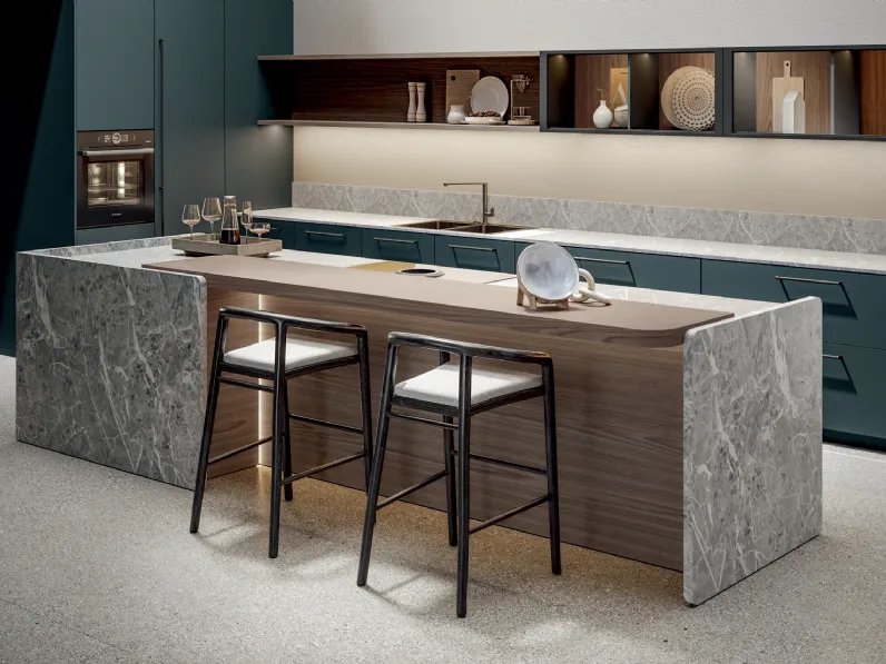 Cucina Moderna Infinity in laccato Mare con isola di Home Cucine