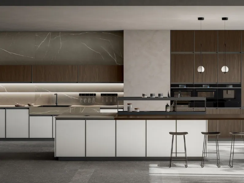 Cucina Moderna in Pet e laminato con isola Kronos di Arredo3