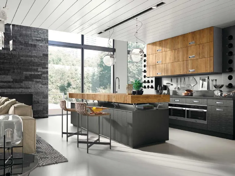 Cucina Moderna con penisola Lab 40 in legno laccato e naturale di Marchi