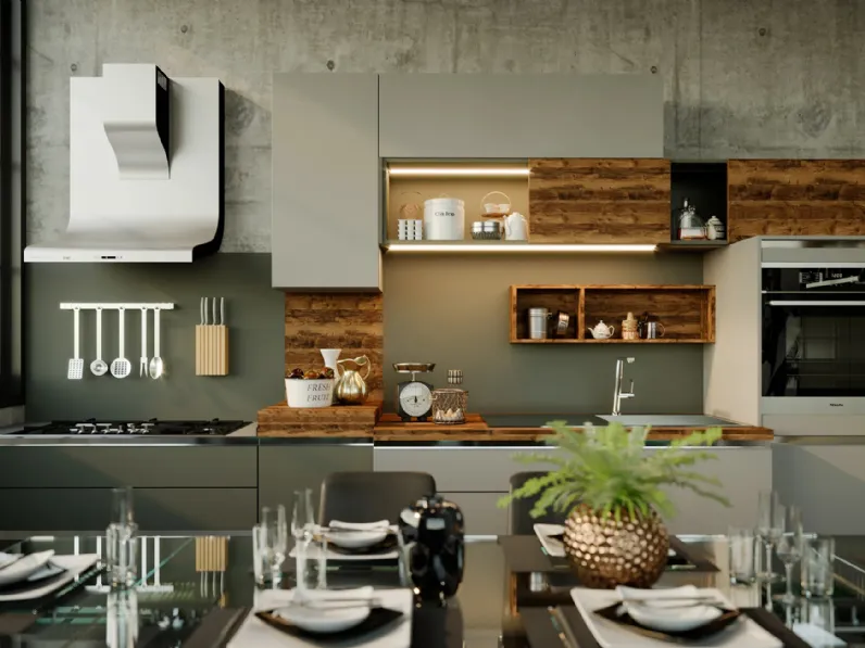 Cucina Moderna in linea Led Grigia di Life Cucine