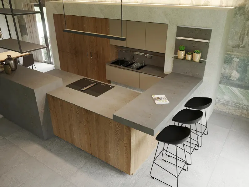 Cucina Moderna con penisola Legno di Life Cucine