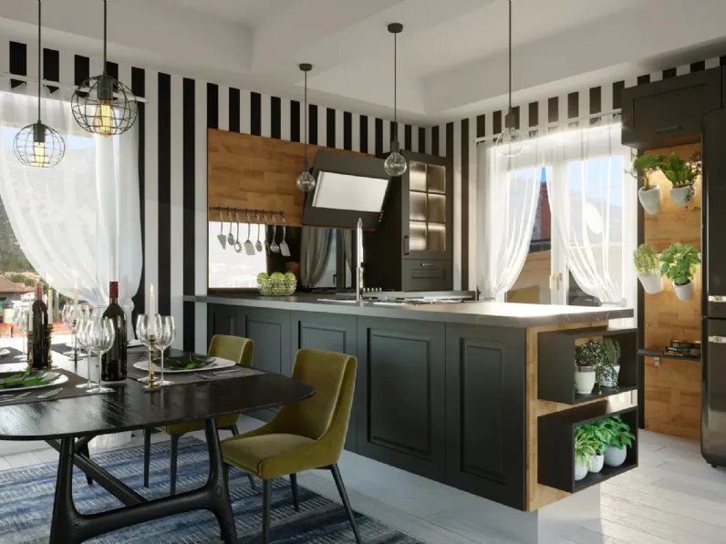 Cucina Moderna con penisola Island Nera di Life Cucine