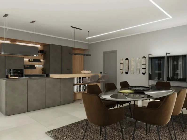 Cucina Moderna con isola Porto Cemento Terra di Life Cucine