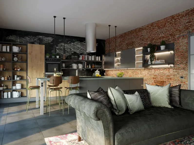 Cucina Moderna con penisola Sierra Industrial di Life Cucine