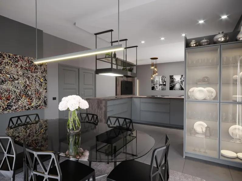 Cucina Moderna con penisola Tatto Ardesia di Life Cucine