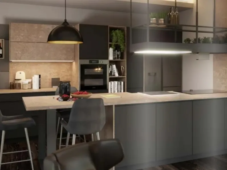 Cucina Moderna con penisola Tatto Nera di Life Cucine