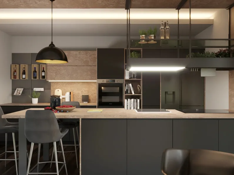 Cucina Moderna con penisola Tatto Nera di Life Cucine