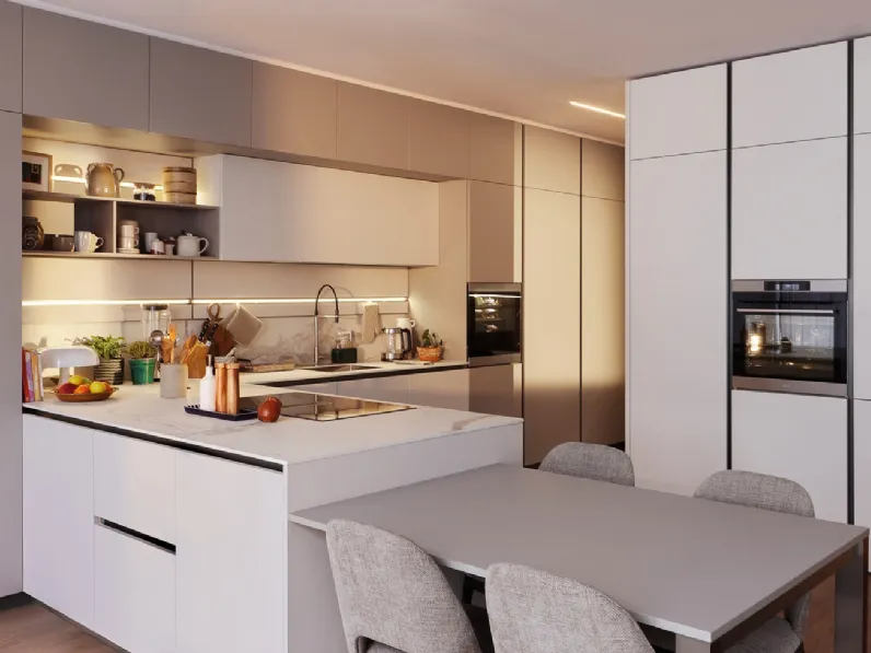 Cucina Moderna con penisola in laccato opaco Lounge 05 di Veneta Cucine