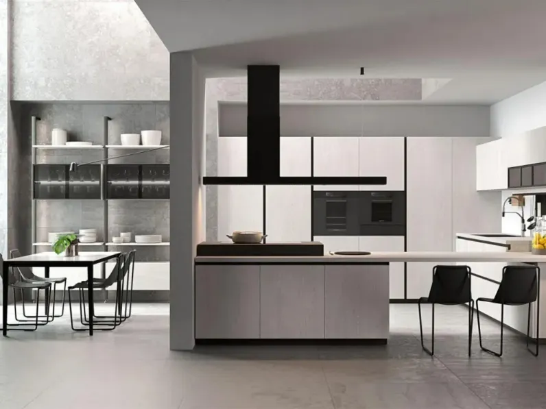 Cucina Moderna angolare con penisola Immagina Wood 03 di Lube