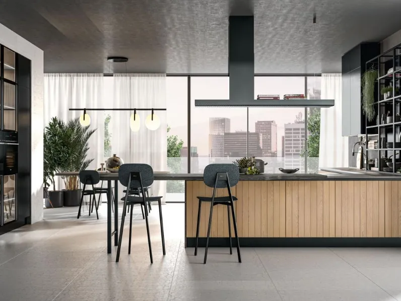 Cucina moderna in legno con penisola Clover Design Lux-06 Lube