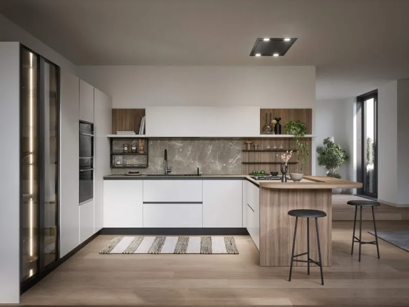 Cucina Moderna con penisola Luce Composizione 01 di Prima Cucine
