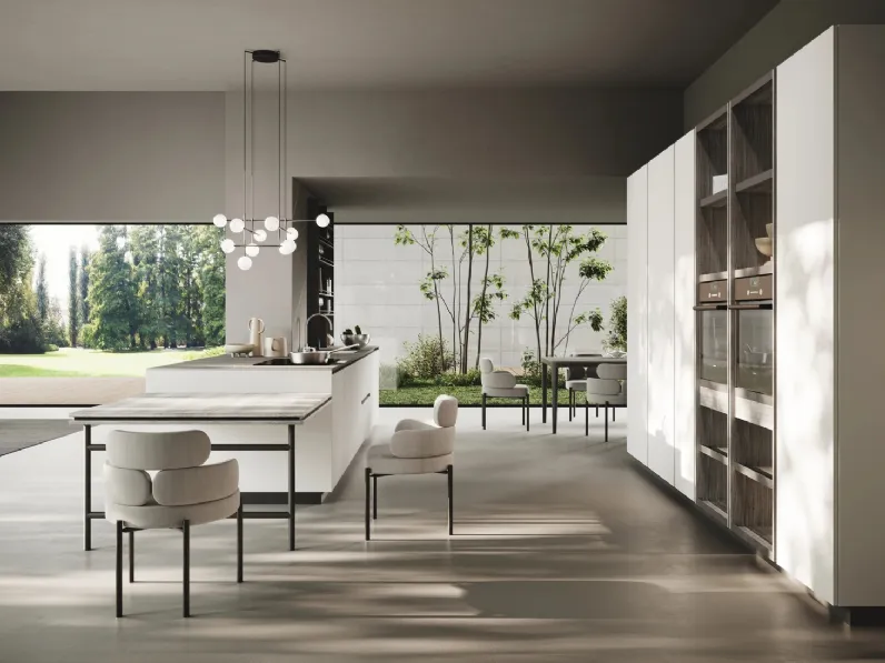 Cucina Moderna con isola Ménta in bilaminato opaco Grigio Emme di Miton