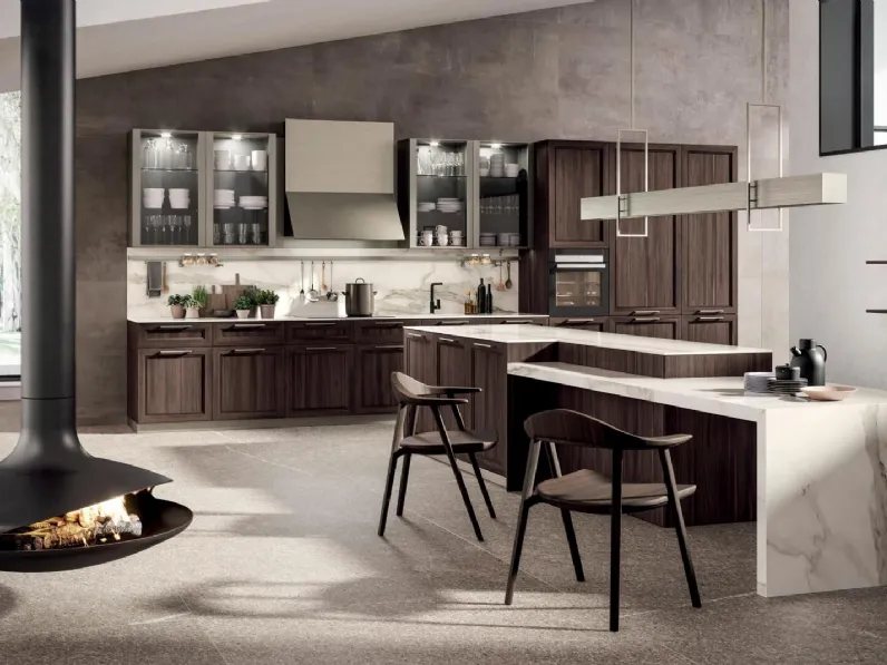 Cucina Moderna con isola Marilyn in Rovere cotto con top in marmo di Composit
