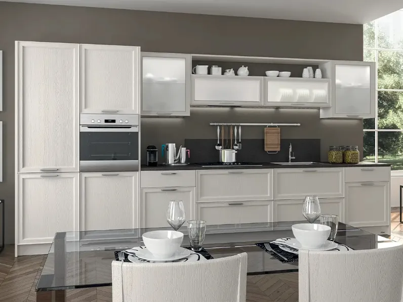 Cucina lineare Moderna in legno laccato opaco Melograno composizione 03 di Le Fablier