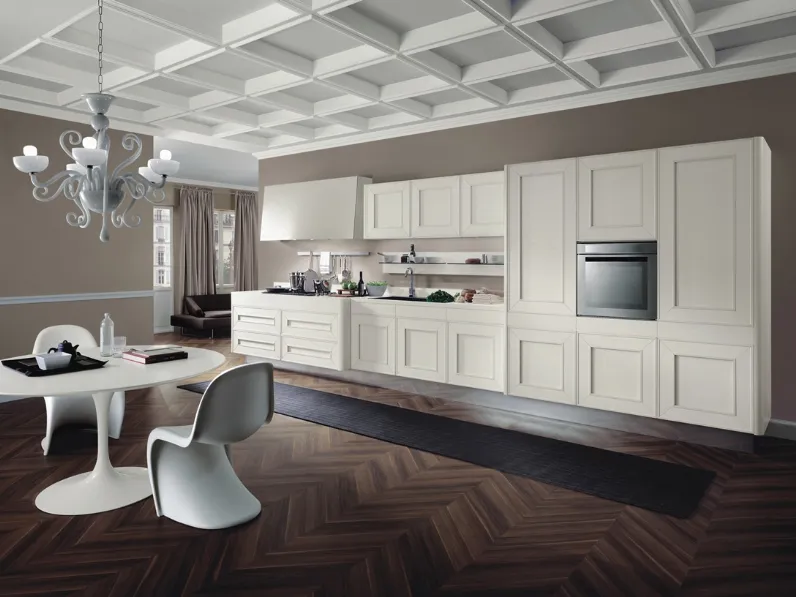 Cucina Moderna lineare Melograno in Rovere tinto Bianco di Composit