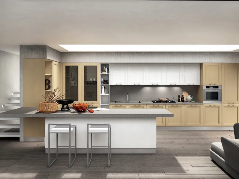 Cucina Moderna in frassino Metropoli con penisola di Home Cucine