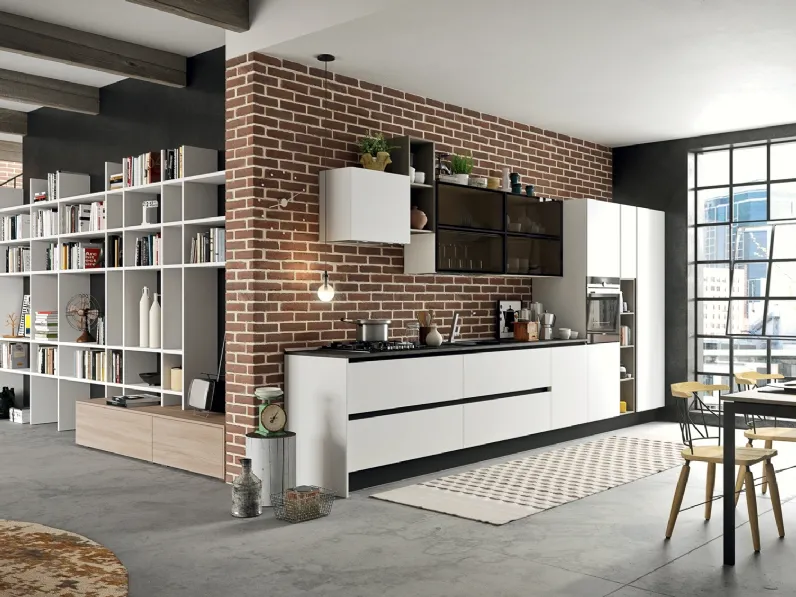 Cucina Moderna lineare Mia in LPL Bianco Seta di Aran