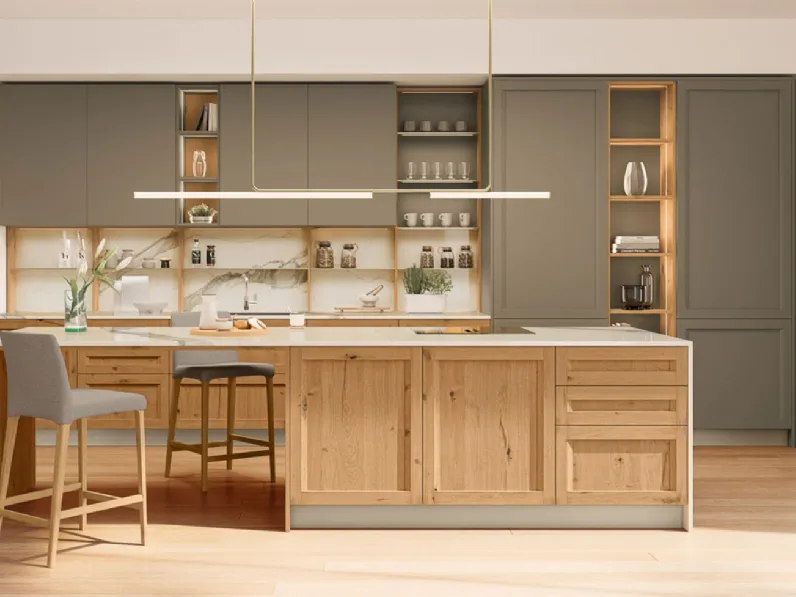 Cucina Moderna in rovere con penisola Milano 01 di Veneta Cucine