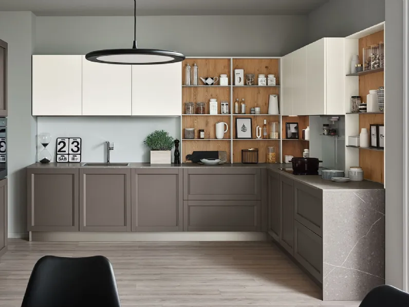 Cucina Moderna angolare Milano 06 in laccato Grigio e Bianco di Veneta Cucine