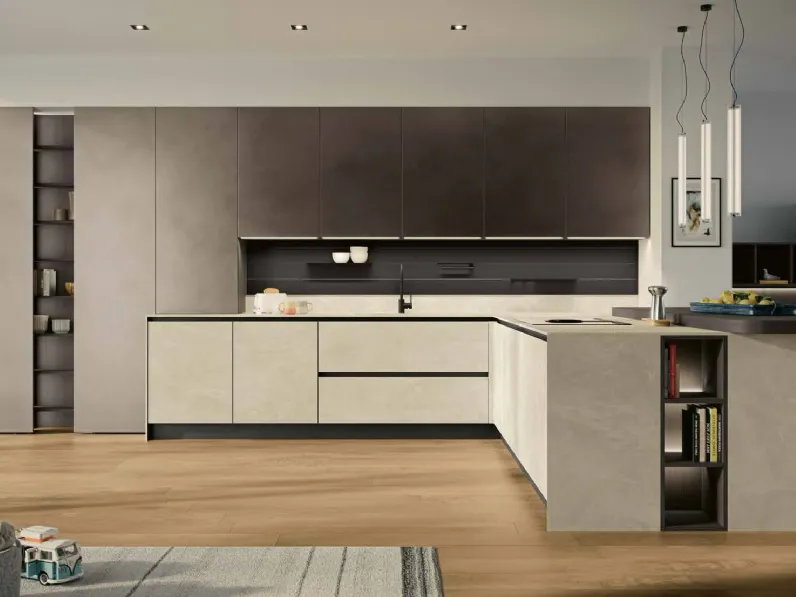 Cucina Moderna con penisola MK12 in laminam e laccato di Gentili Cucine