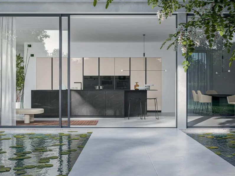 Cucina Moderna con isola MyGlass 01 in vetro e HPL di Gicinque