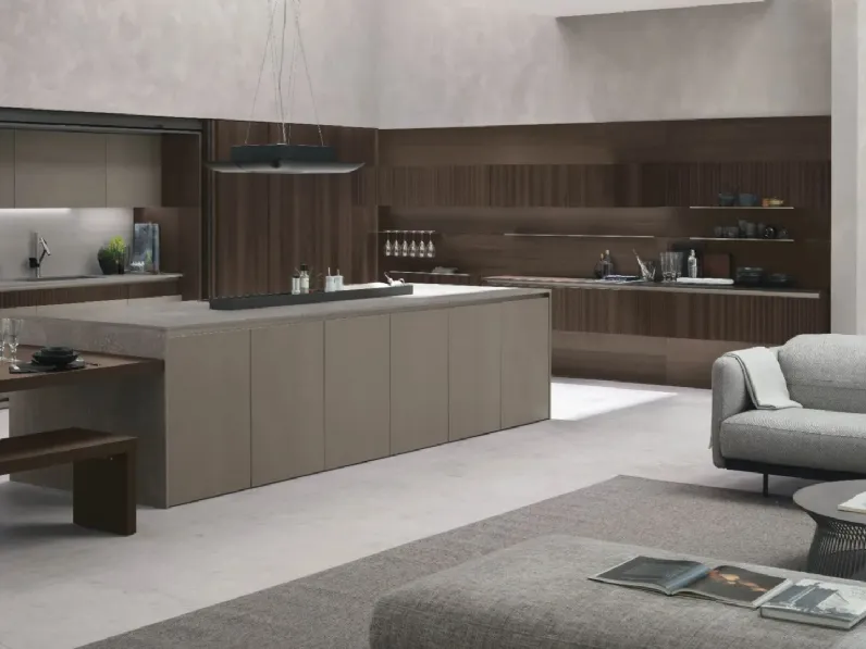Cucina Moderna Natural 01 in Rovere e Neolith® Cement Satin di Stosa