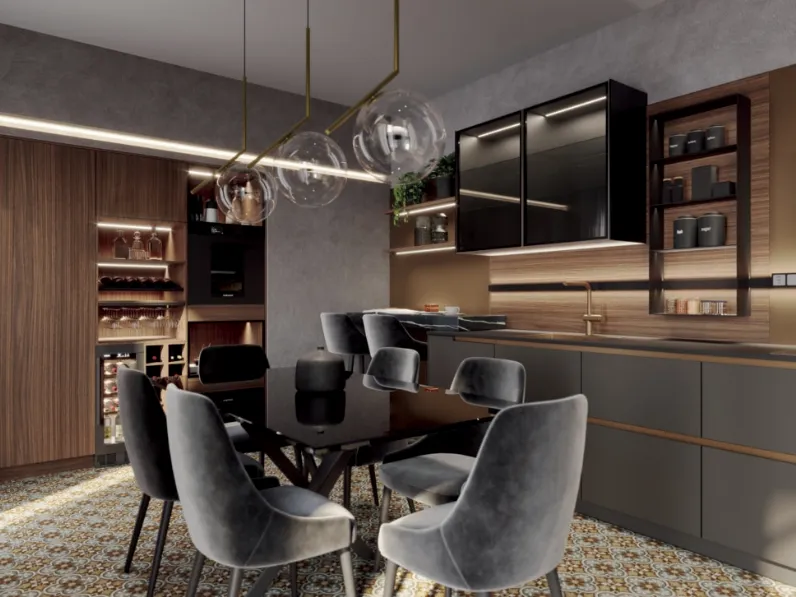Cucina Moderna lineare Nero Noce di Life Cucine
