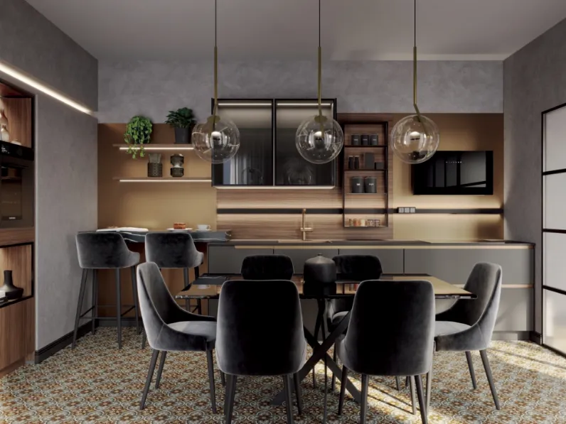 Cucina Moderna lineare Nero Noce di Life Cucine