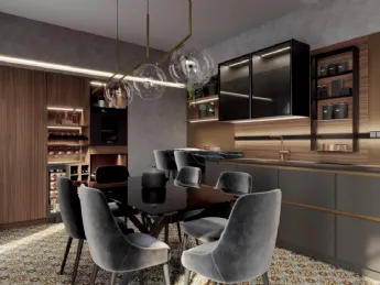Cucina lineare Nero Noce Life Cucine: eleganza minimalista per spazi contemporanei.