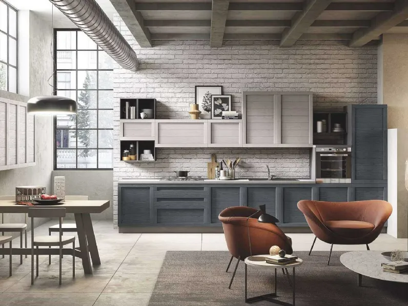 Cucina Moderna lineare in legno Elsa finitura Canapa e Ardesia di Net Cucine