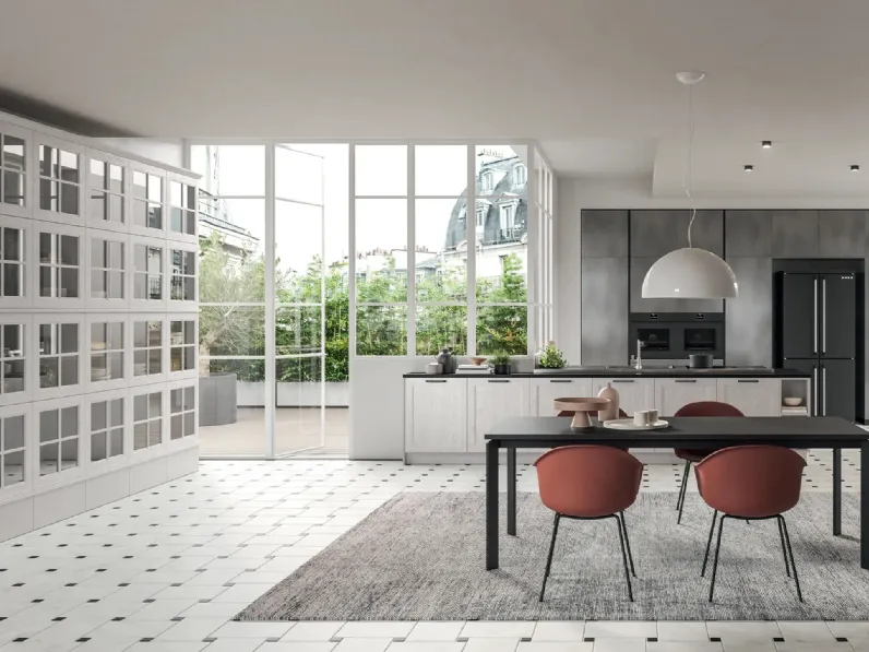 Cucina Moderna con penisola Old Line Elite 04 in legno e laccato metallico di Astra