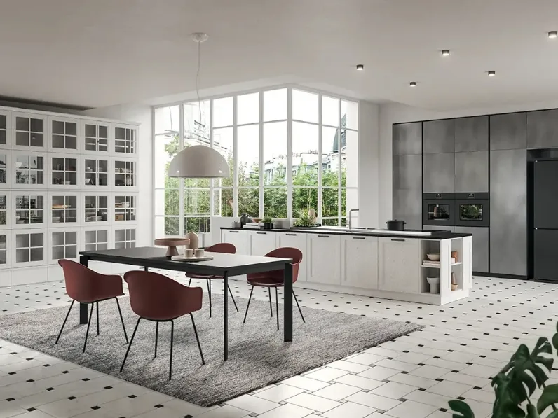 Cucina Moderna con penisola Old Line Elite 04 in legno e laccato metallico di Astra