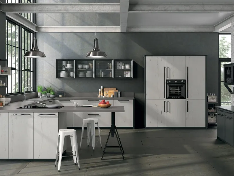 Cucina Moderna in legno invecchiato con penisola Oltre 10 di Lube