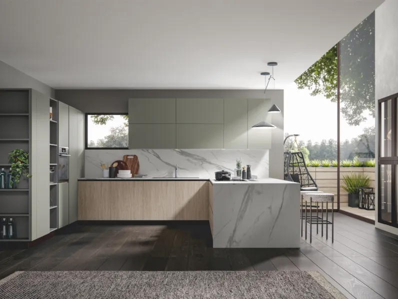 Cucina Moderna Palù con penisola in PVC di Home Cucine