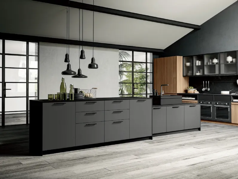 Cucina Moderna Pepper con isola in laccato opaco Antracite di Composit