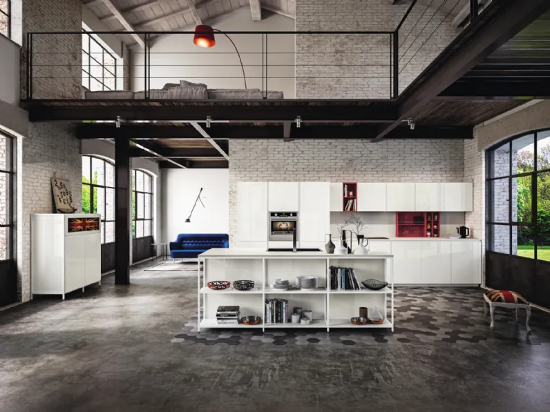 Cucina Moderna Energy-Plana-Sky comp 15 in Bianco lucido di Lyons Cucine