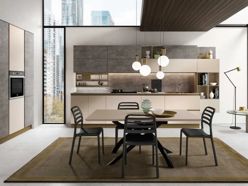 Cucina Moderna ad angolo Pop visone opaco e marmo oro di Mobilturi