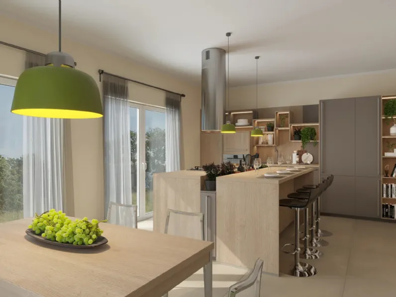 Cucina Moderna con isola Porto Bergamo in laccato e rovere di Life Cucine