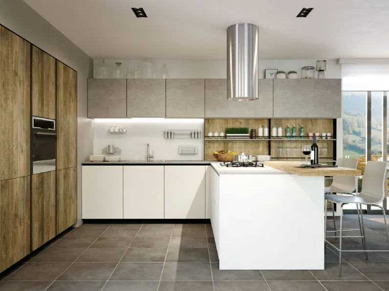 Cucina Moderna con penisola Pratica 05 Tag in laccato e melaminico di La Casa Moderna