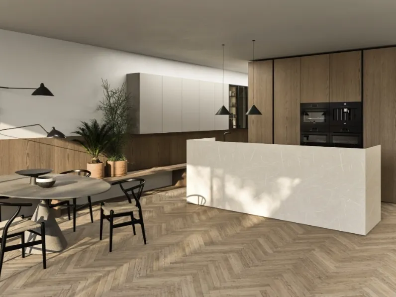 Cucina Moderna con isola Principio in legno e gres di Snaidero