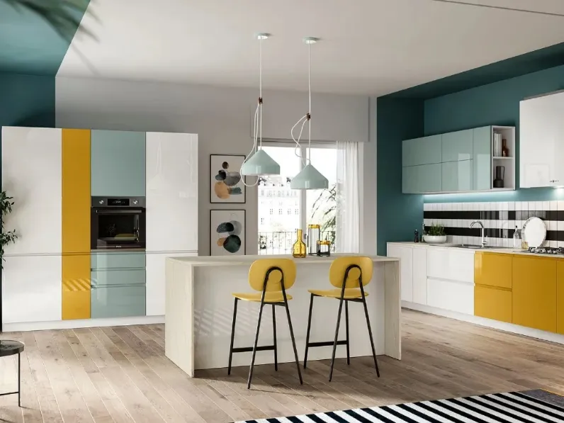 Cucina Moderna con isola Pura in laccato lucido di Colombini Casa Artec