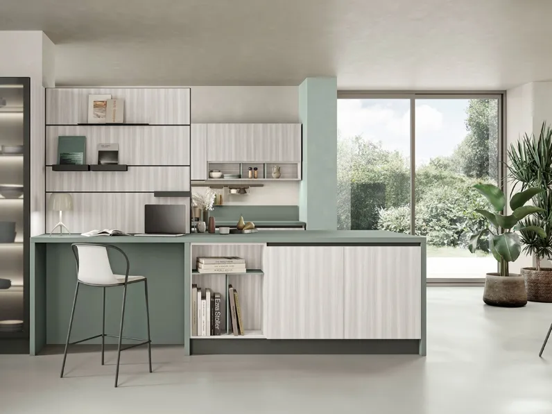 Cucina Moderna con penisola Ready 03 di Lube