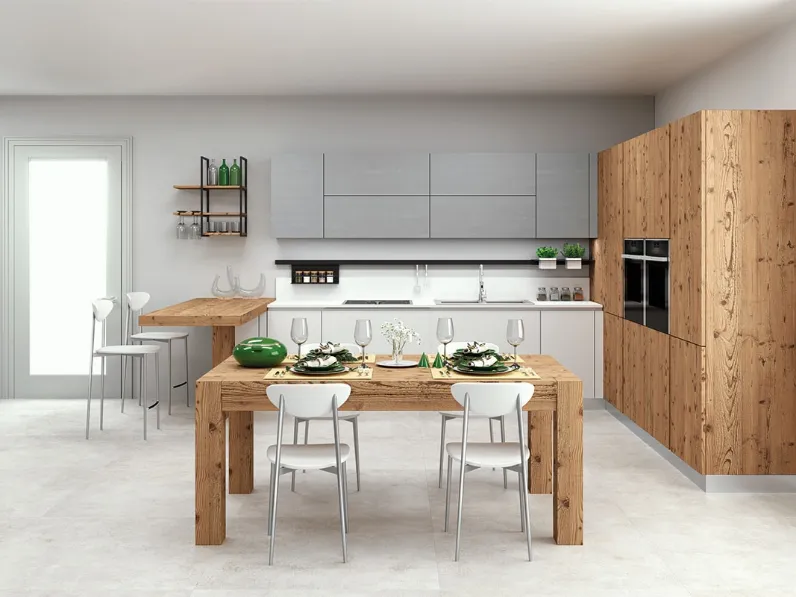 Cucina Moderna con penisola in legno massiccio antico Real di Tempora Country